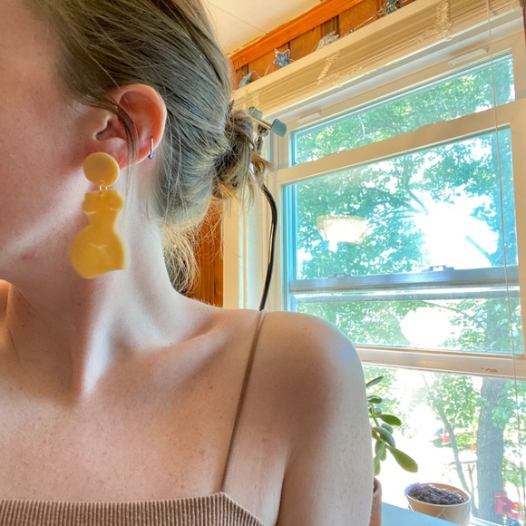 Handmade Clay Earrings | Forms of a Woman Silhouette | Gold/Translucent Blend - Picture 3 of 11